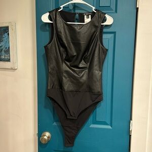 INC faux leather blend bodysuit - M